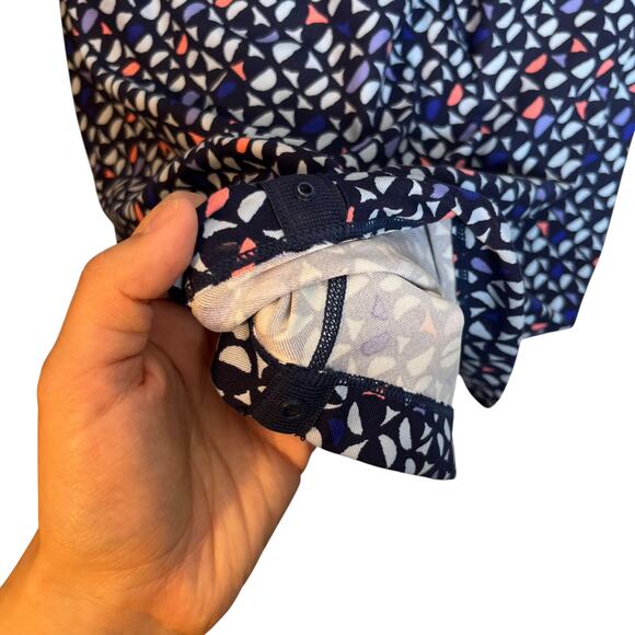 Title Nine Dream V Neck Dress Wild Waves Geometric Print Navy Blue Travel Size L - Picture 9 of 11